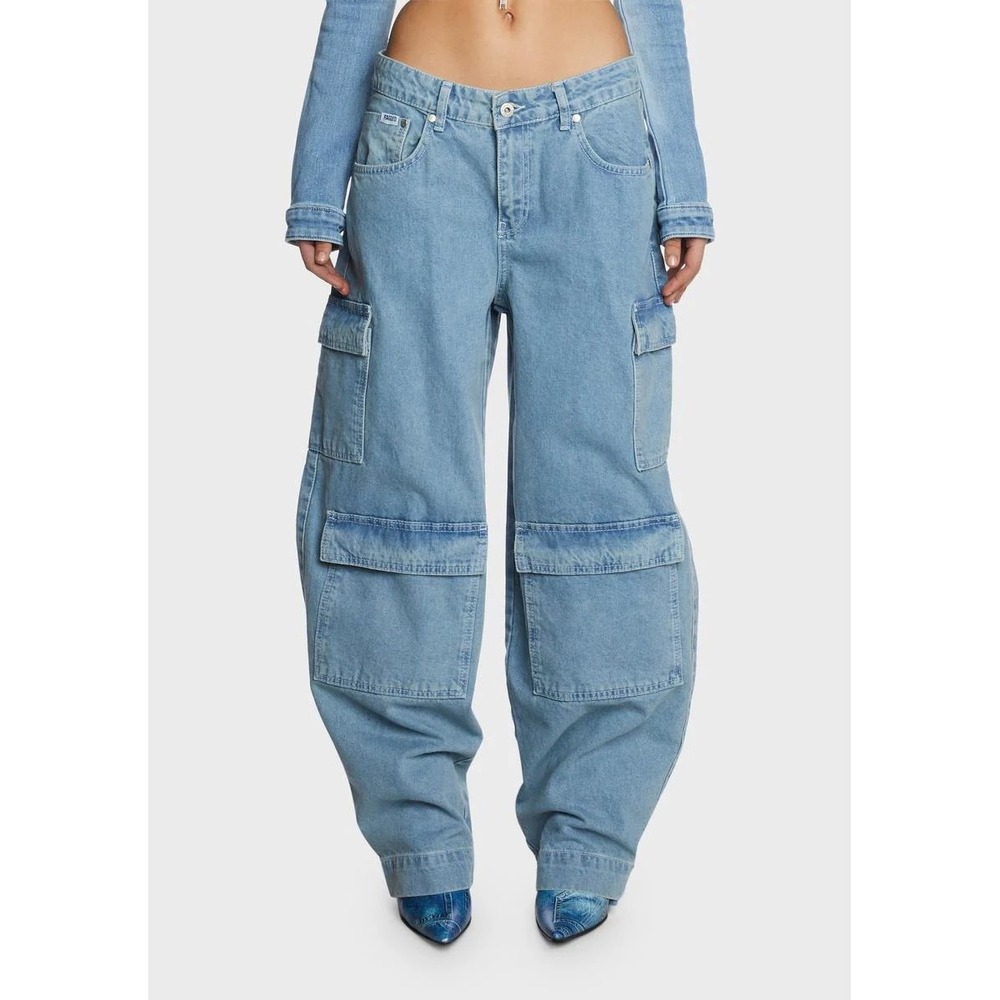 The Ragged Priest Balloon Cargo Jeans 26 Light Blue Low Rise Baggy Tapered Pants